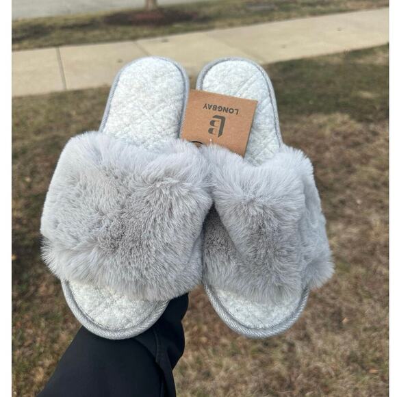 LongBay‎ Women's Fuzzy Faux Fur Memory Foam Cozy Indoor Slides Size Large - Picture 9 of 10